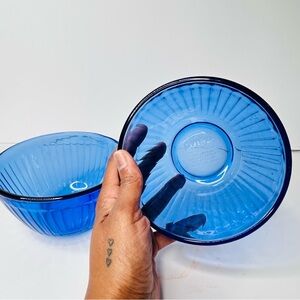 Vintage Pyrex Cobalt Blue Ribbed Mixing Bowl Set (2)